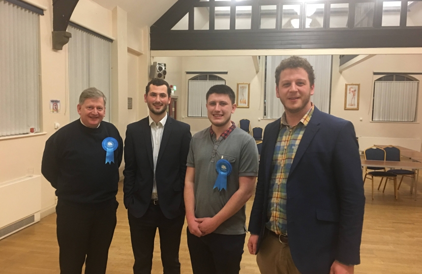 Josh Broadhurst (centre right) with his campaign team shortly after the declaration of the result.