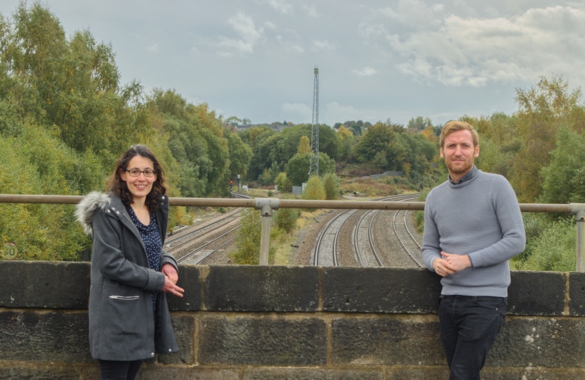 Lee Rowley MP and Cllr Charlotte Cupit at the railway line in Clay Cross