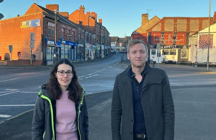 Cllr Charlotte Cupit and Lee Rowley MP on Clay Cross High Street