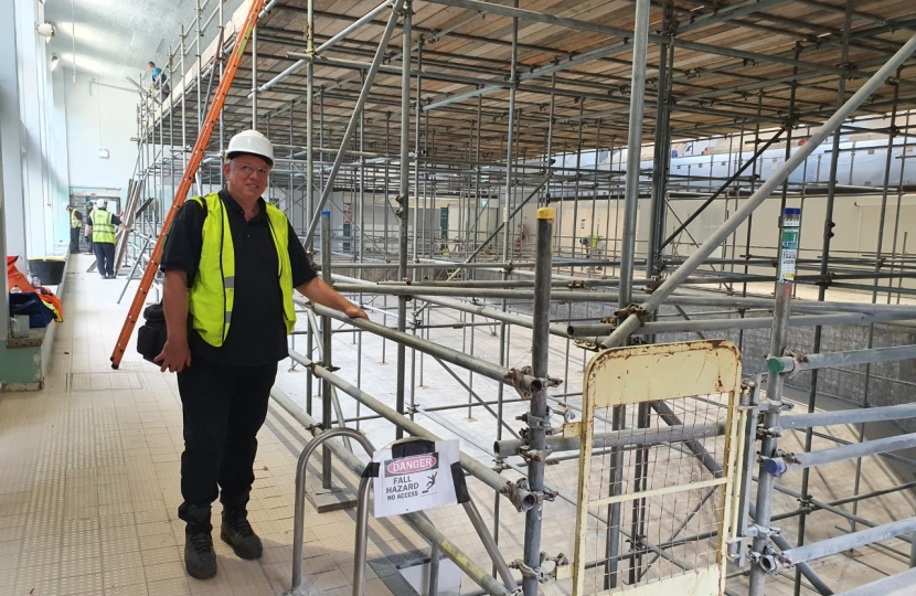 Eckington leisure centre with scaffolding during improvement work