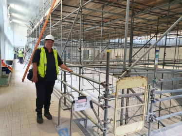 Eckington leisure centre with scaffolding during improvement work